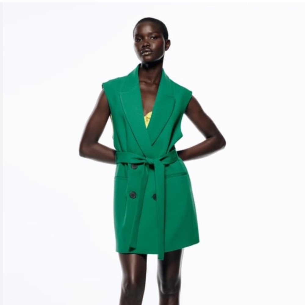 Zara Green Sleeveless Blazer